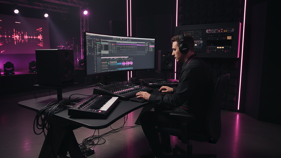 Eye-level view of a music producer working on a digital audio workstation