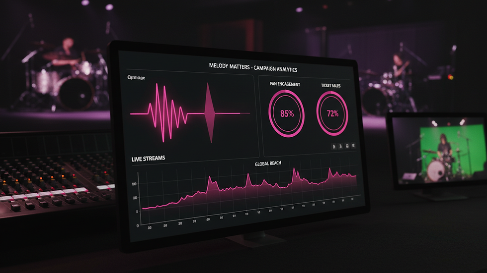 Close-up view of a digital marketing dashboard showing music campaign analytics