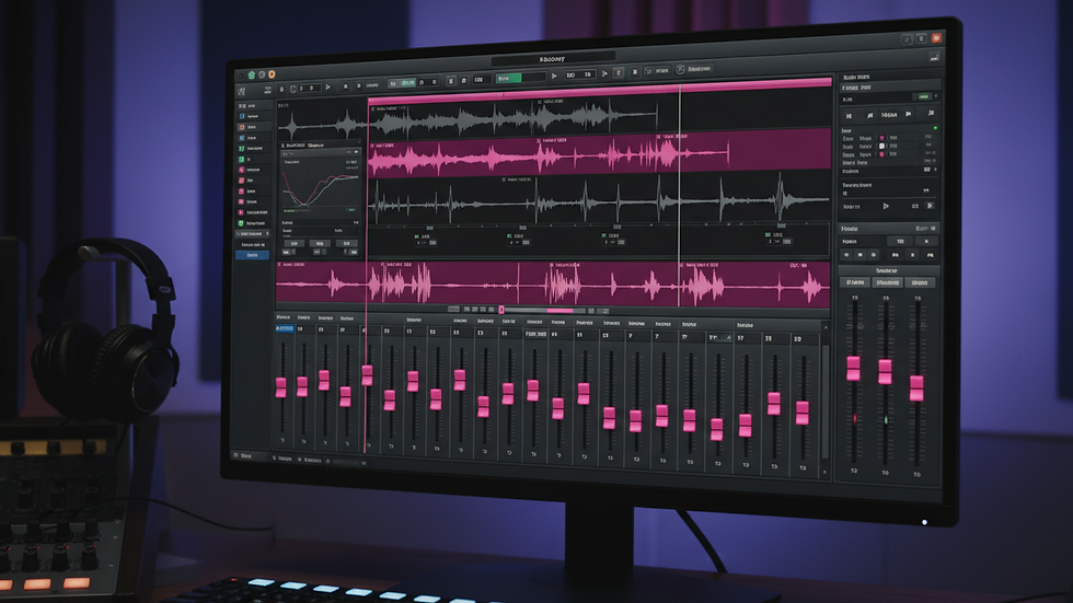 Close-up view of a digital audio workstation screen during music mixing