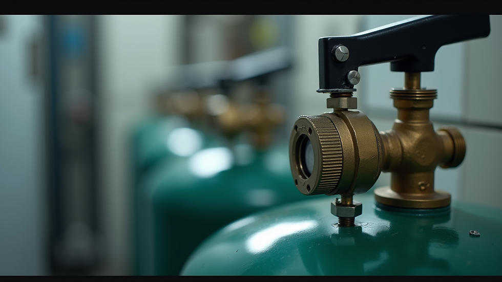 Close-up view of a gas cylinder valve and regulator
