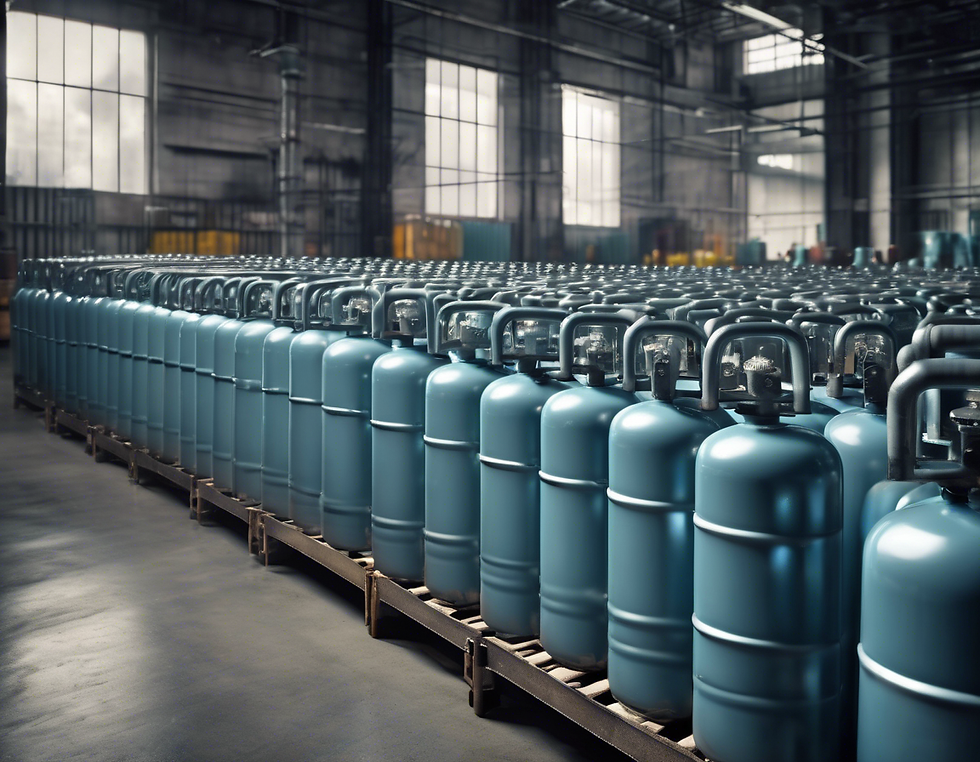 Industrial gas cylinders stored in a warehouse by Premium Gases Solutions in Malaysia