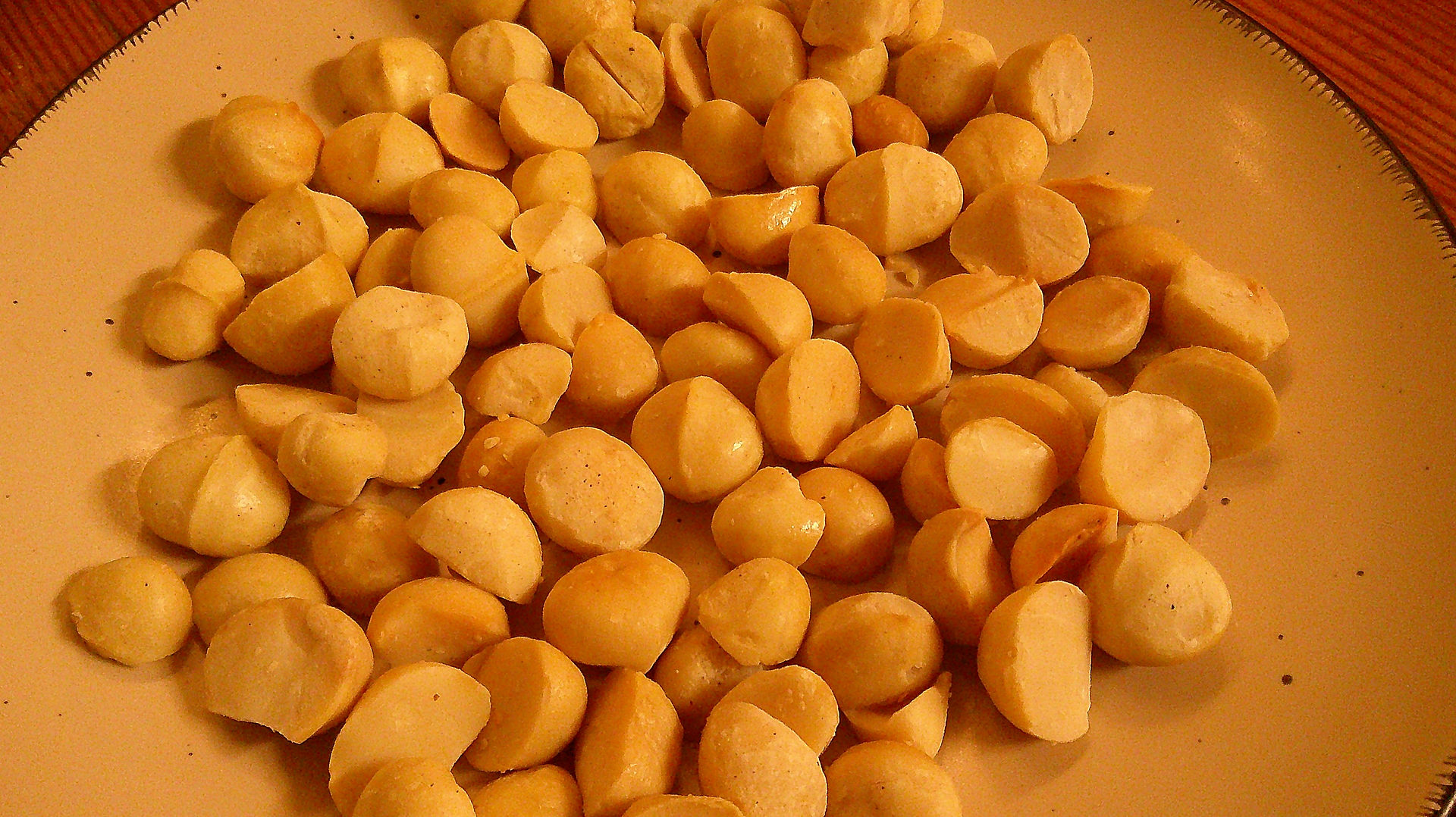 Macadamia nuts on a plate.