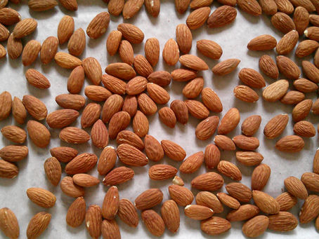 Almonds on a pan.