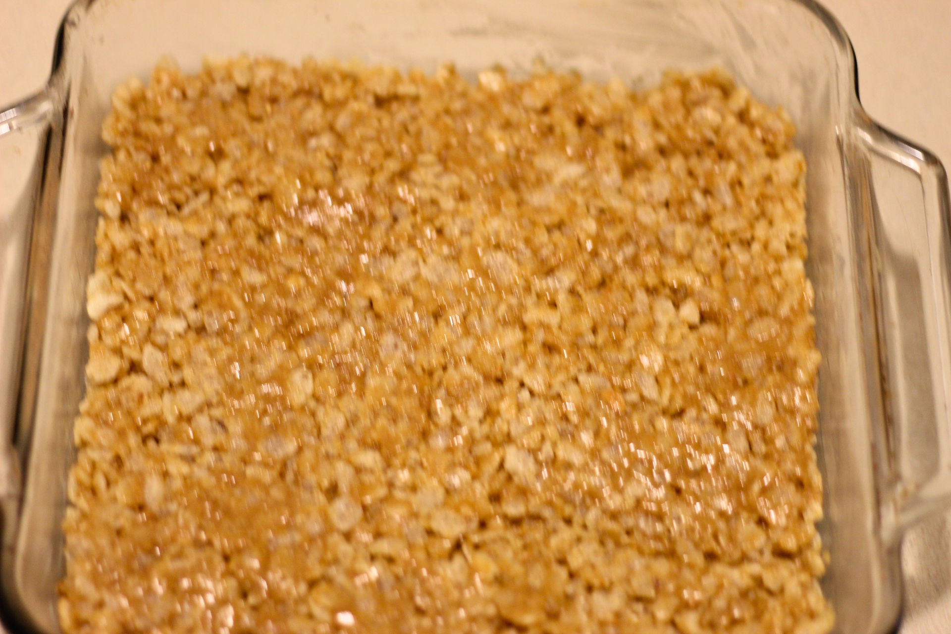 The mixture in the 8 x 8 pan.