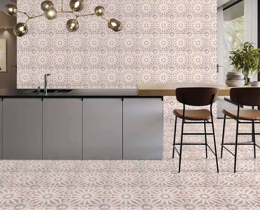 Crédence de cuisine en carreaux de ciment à motifs