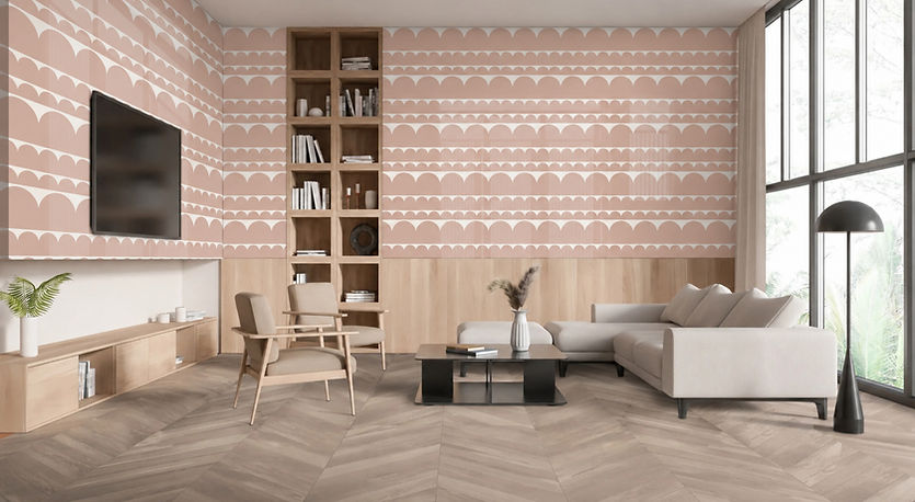Salon lumineux avec sol en carreaux de ciment à motifs