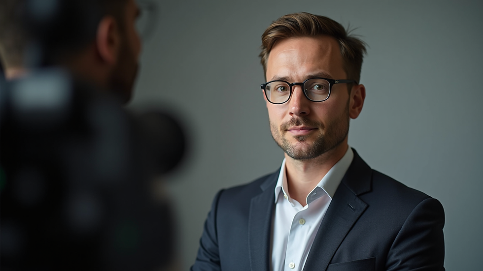 Close-up view of a professional corporate headshot setup with lighting and camera