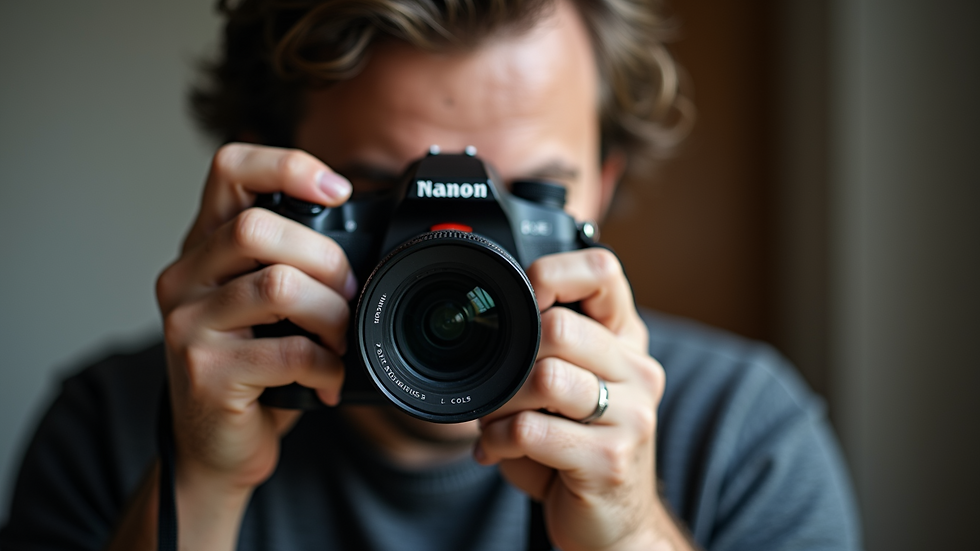 Close-up view of a photographer adjusting camera settings during a photoshoot