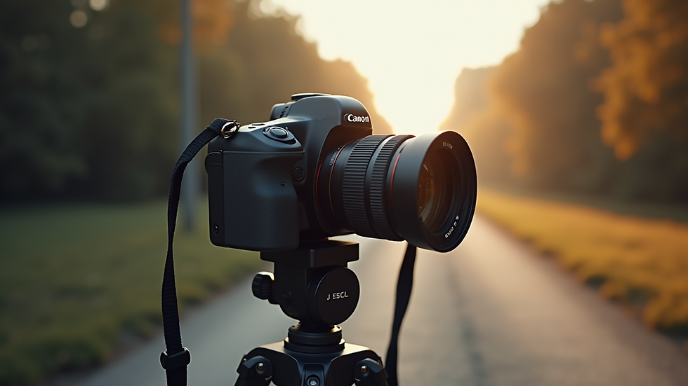 Eye-level view of a professional camera on a tripod ready for a photoshoot