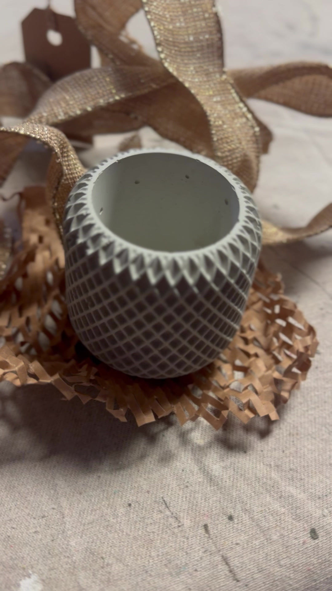 Concrete Candle Vessel Diamond Pattern