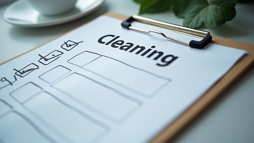 Eye-level view of a neatly organized cleaning checklist on a clipboard