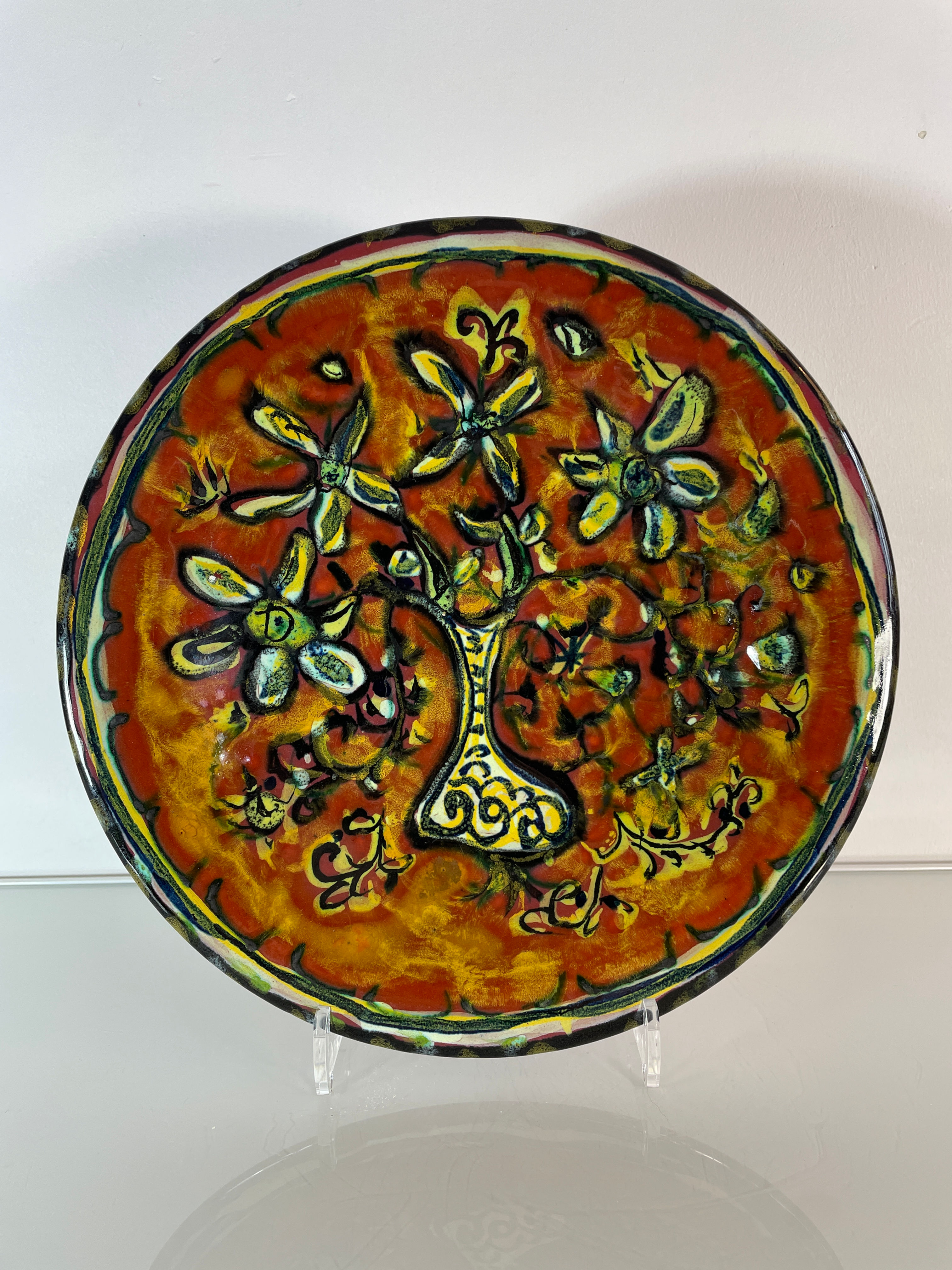 Paul Yvain / Yvin (1919-2007) - Keraluc - Assiette aux fleurs