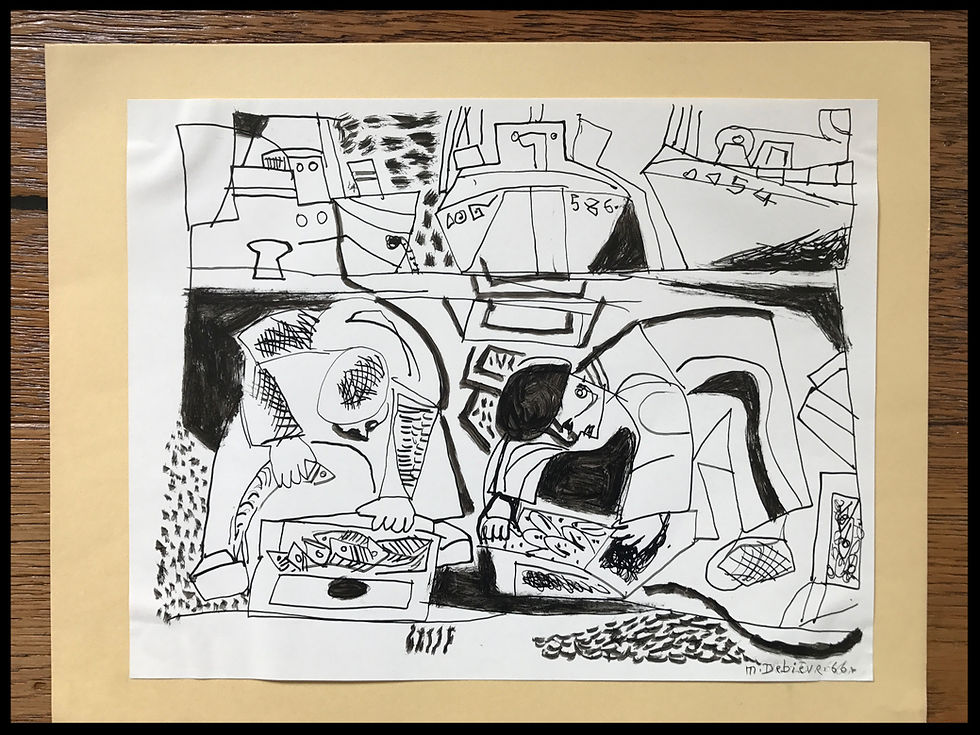 Miniature : Michel Debiève Pêcheurs Encre