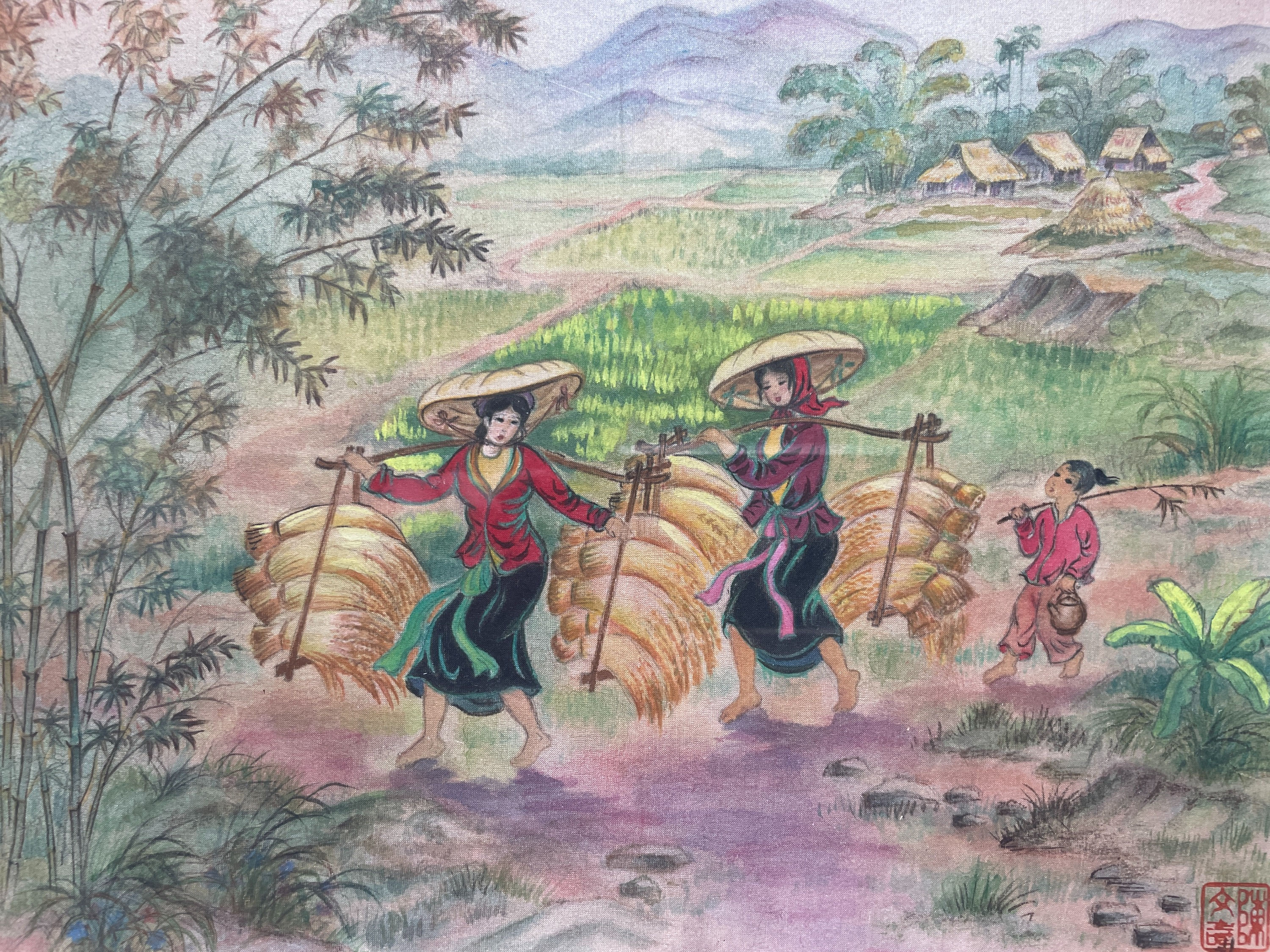 Tran Van Tho (1917-2014) - Peinture sur soie - Vietnam Indochine
