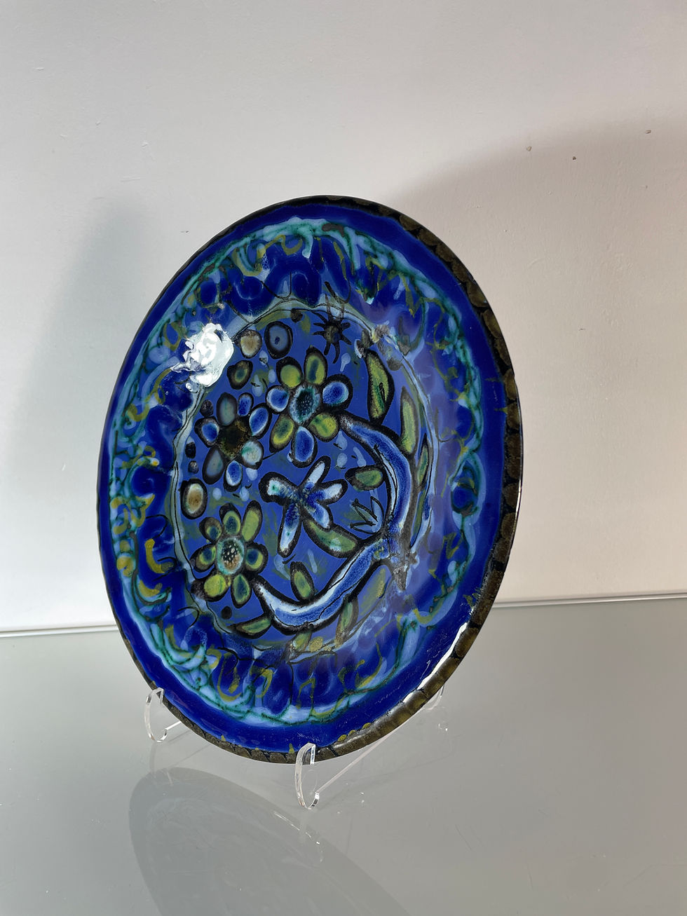 Miniature : Paul Yvain / Yvin (1919-2007) - Keraluc - Assiette bleue aux fleurs