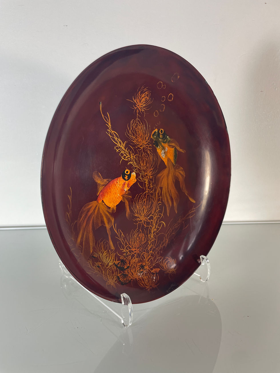 Miniature : Nguyen Thanh Le (1919 2003) - Assiette Aux Poissons - Laque Sur Bois - Vietnam