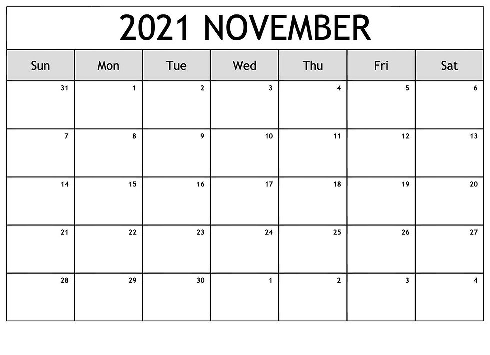 November 2021 Calendar With Thanksgiving Holiday Free PDF