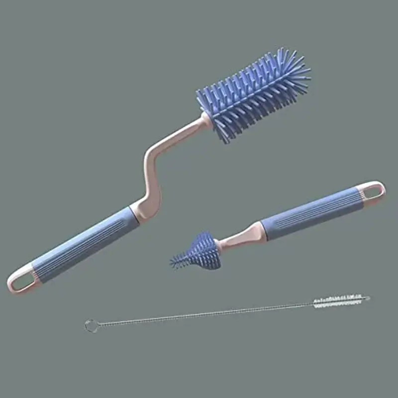 Blue silicone bottle cleaning brush set with nipple brush