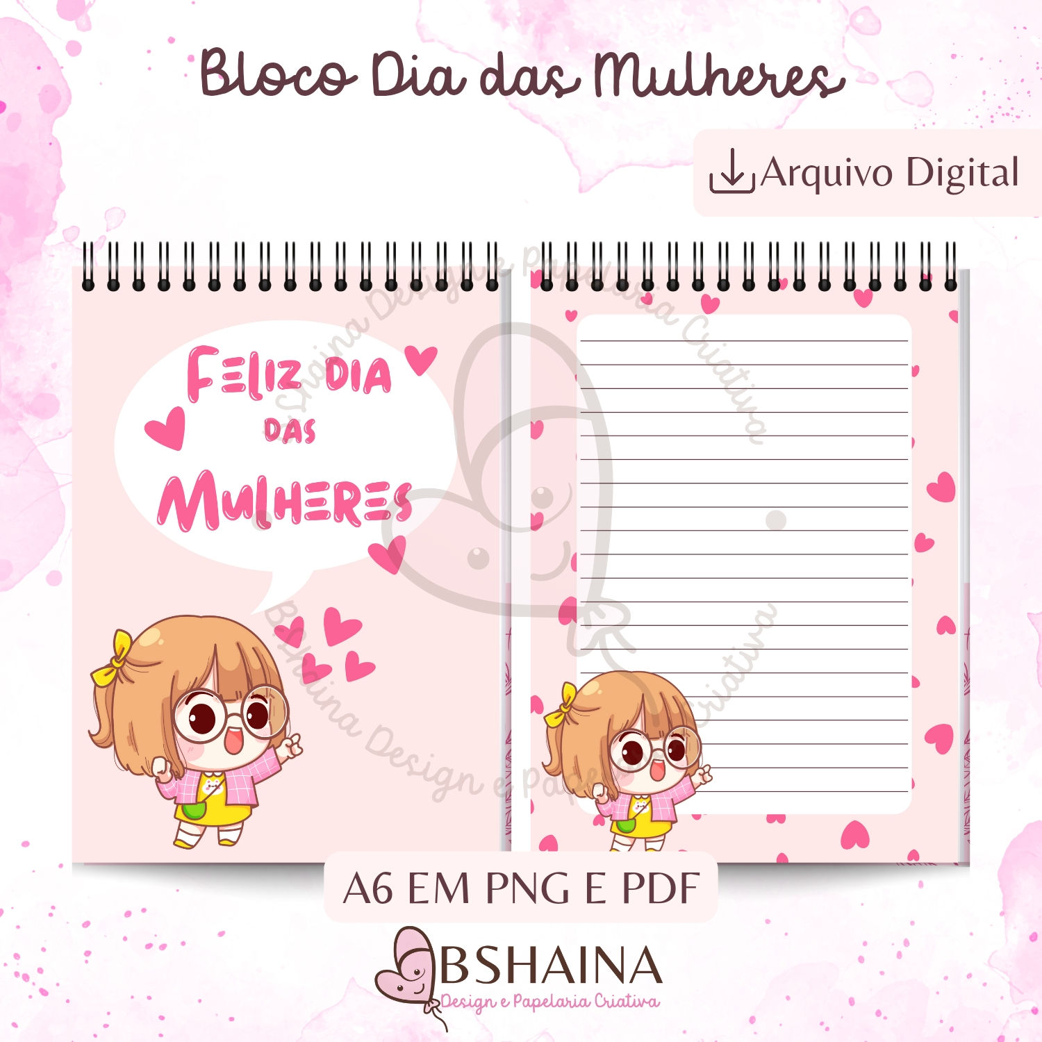 Miolo Bloco de Notas Dia das Mulheres Cute