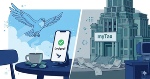 Visual comparison between the streamlined Tax Falcon online agent and the clunky myGov portal.