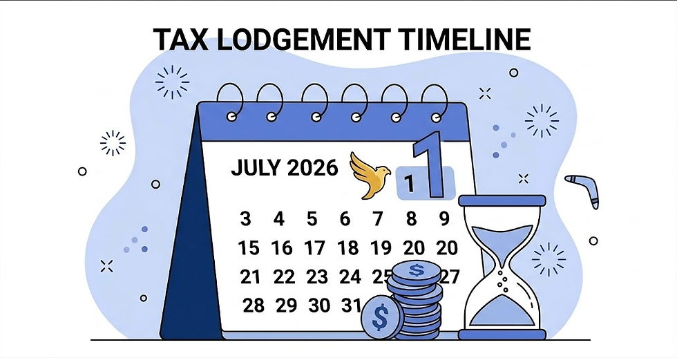 A clean, friendly graphic-style calendar showing key Australian tax return dates with a falcon icon.