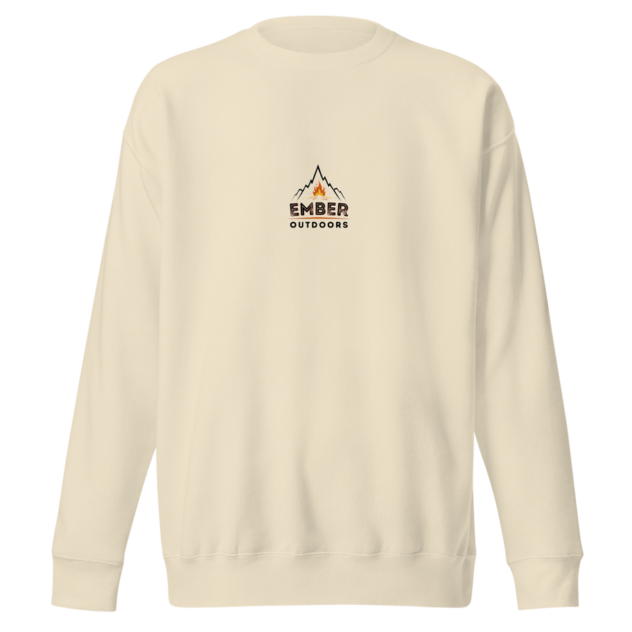 Cream sweatshirt with Ember Outdoors logo