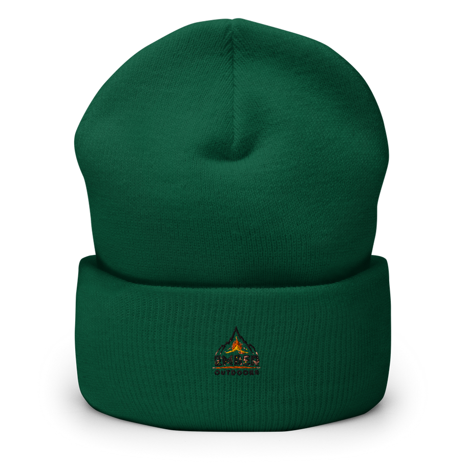 Dark green knit beanie with embroidered logo