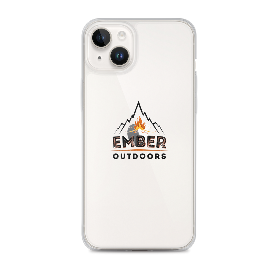 Clear phone case with Ember Outdoors logo