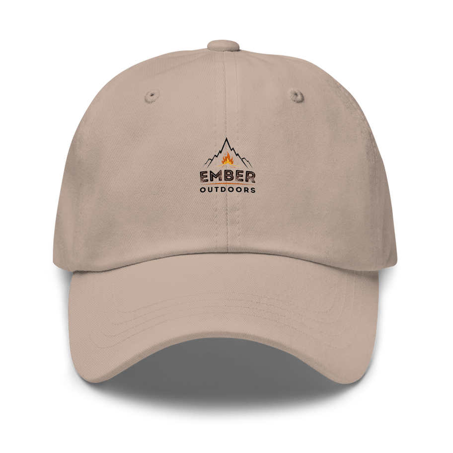 Beige baseball cap with Ember Outdoors logo
