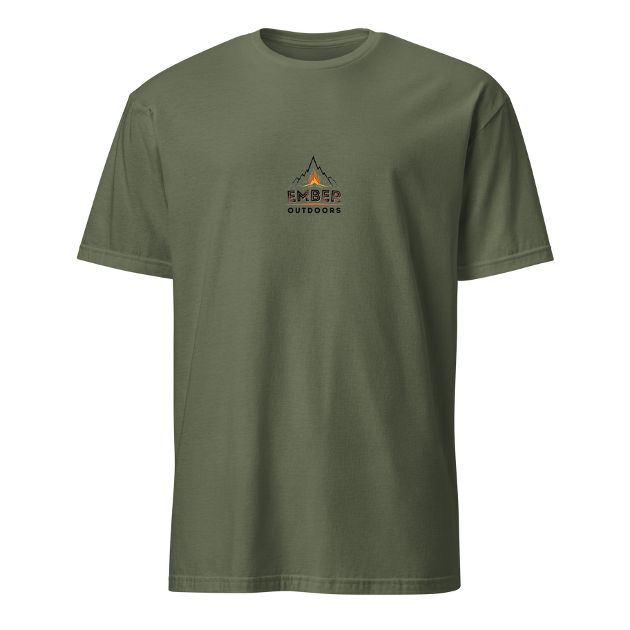 Olive green t-shirt with mountain logo