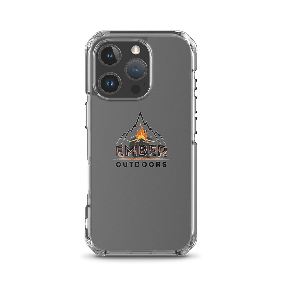 Smartphone back in clear case with Shepherd Outdoors logo