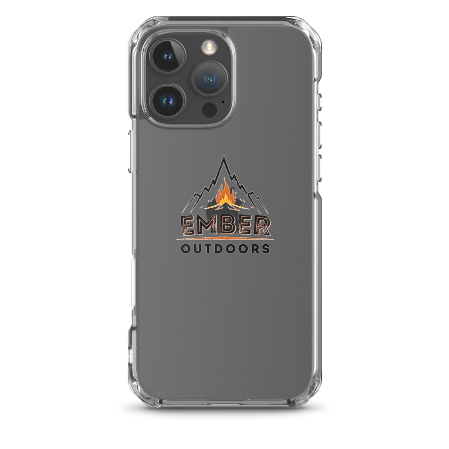 Clear iPhone case with EMBED OUTDOORS logo