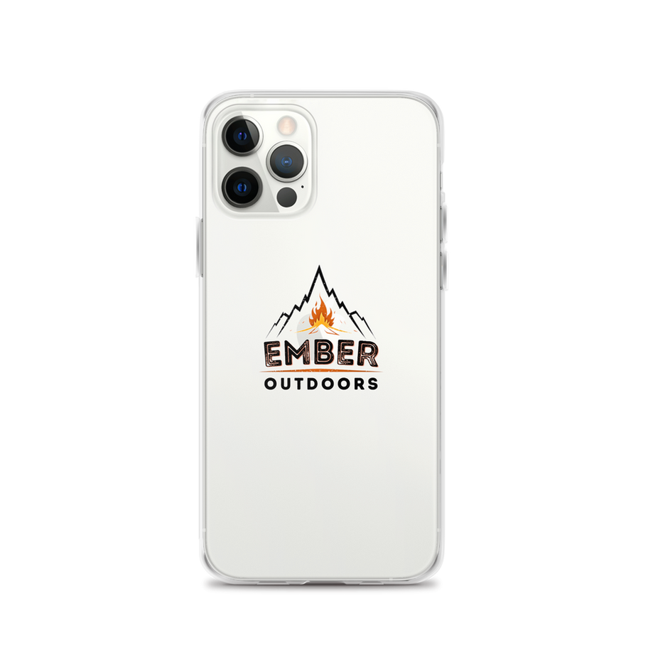 White smartphone with Ember Outdoors logo