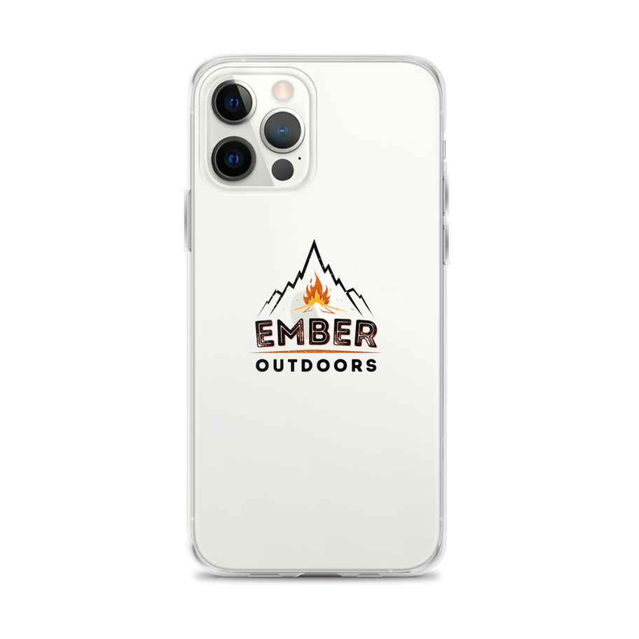 White phone case with Ember Outdoors logo