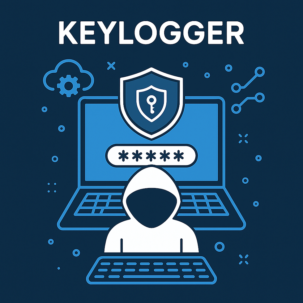 Keylogger saldırısı, şifre hırsızlığı ve siber güvenlik ihlallerini temsil eden dijital illüstrasyon.