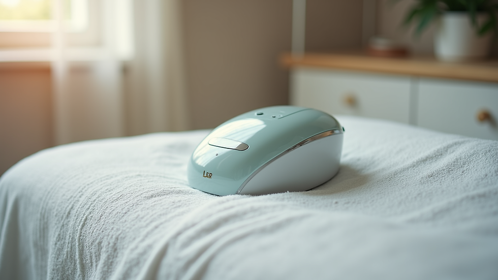Close-up view of a skincare treatment device on a treatment bed