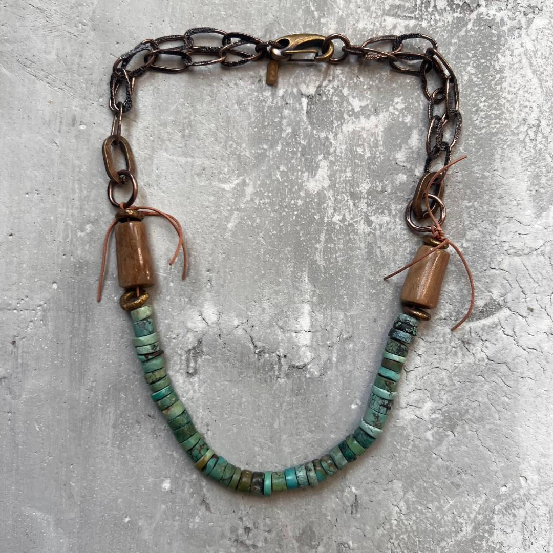 turquoise heishi beads and small antler