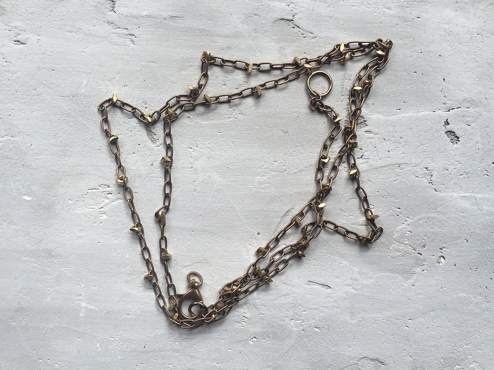 Thumbnail: long brass cable link with trade beads necklace