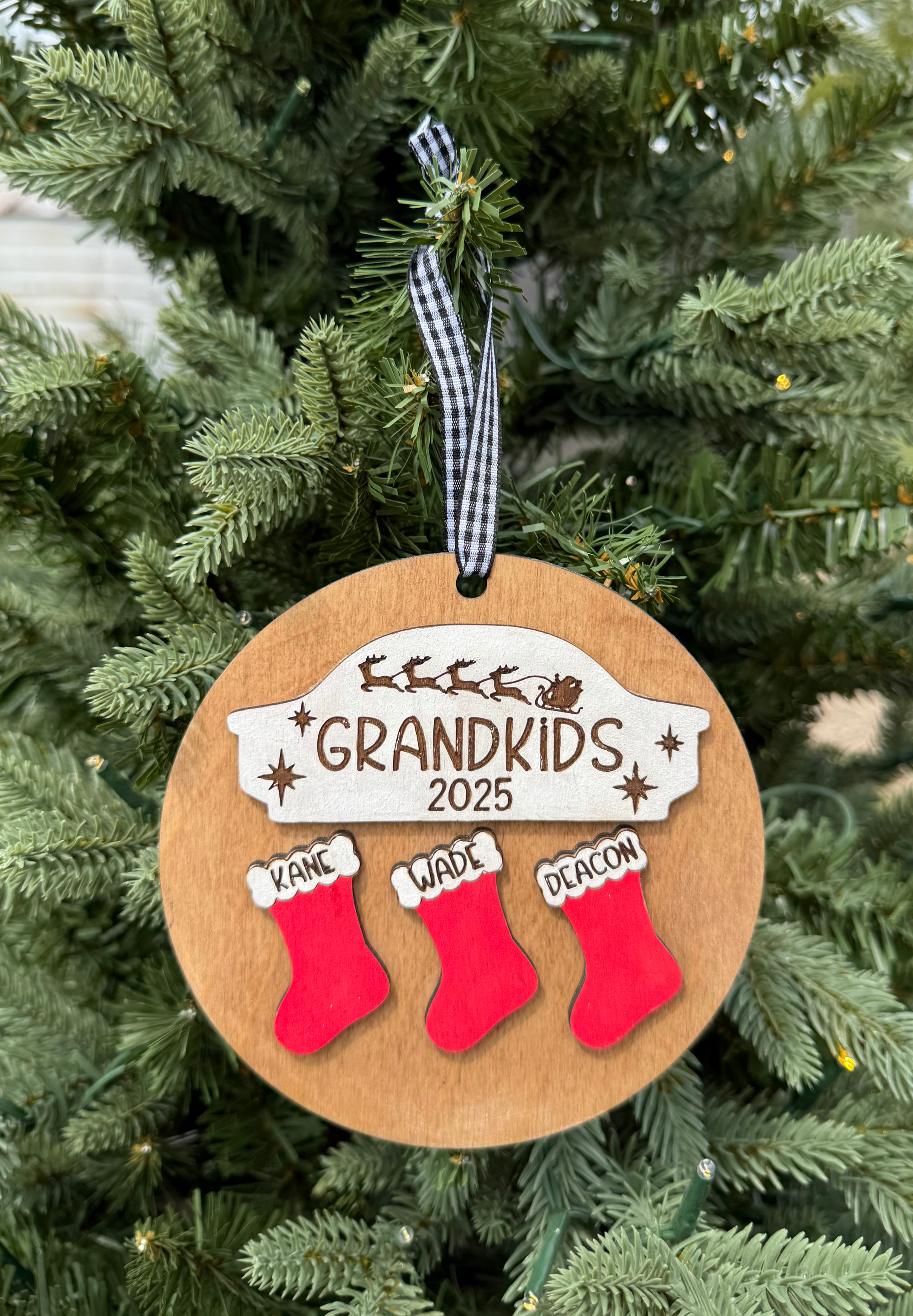 Grandkids Christmas Ornament with Stockings