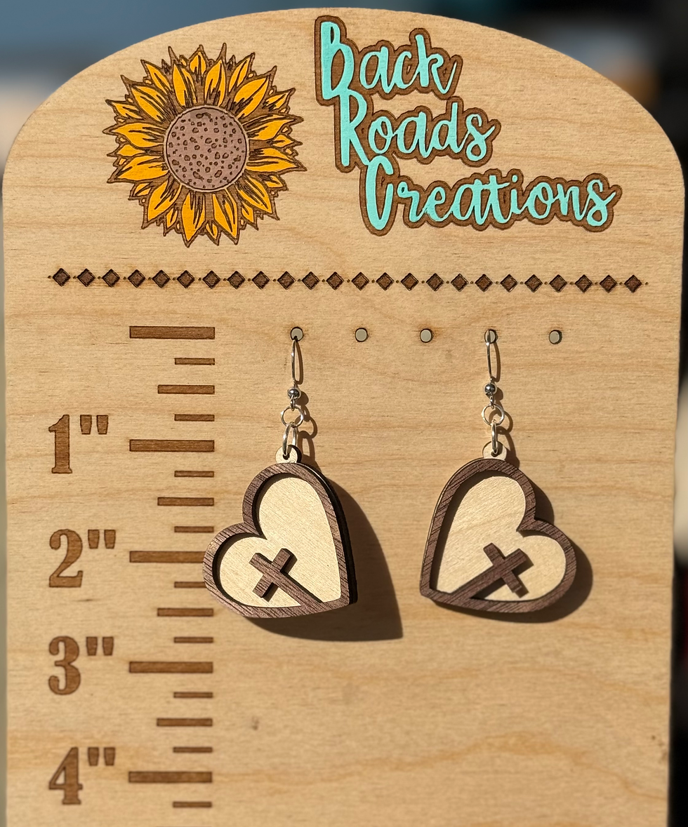 Thumbnail: Heart with Cross, Wood Earring