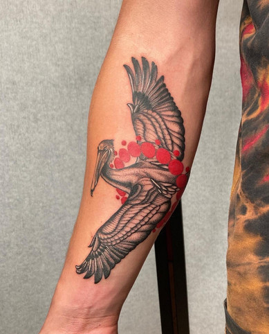 dot work black and gray bird tattoo Austin Tx