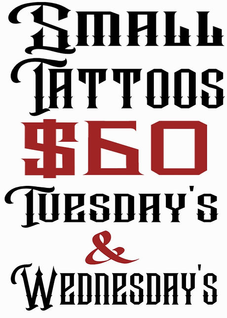 Tattoo special pricing Tues. & Wed.