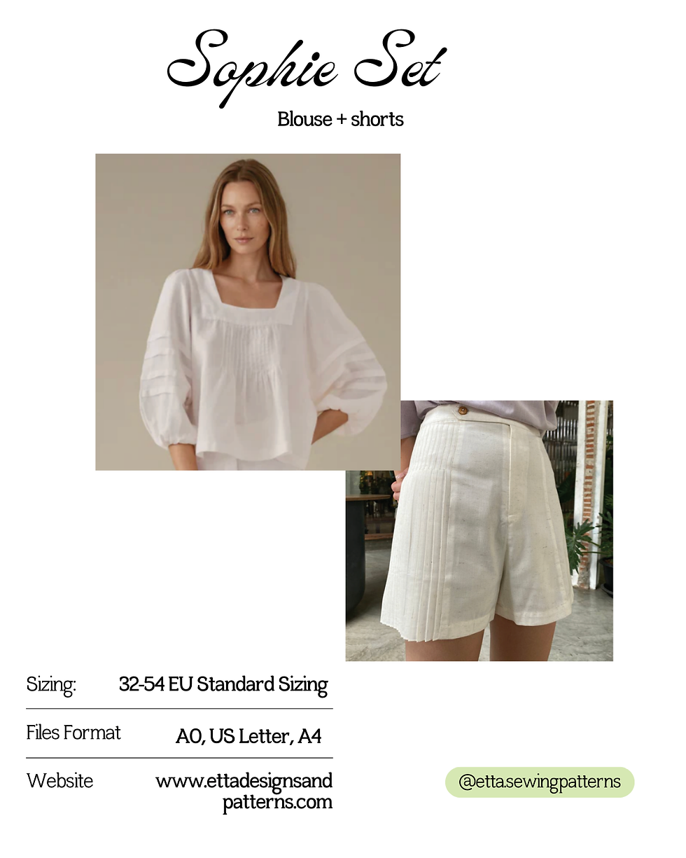 Thumbnail: Pintucks Vintage blouse & shorts PDF Sewing Pattern - Cottagecore Milkmaid Style