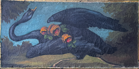 12x24"
distressed canvas tacked to cradled wood with 2" antiqued gold leaf edge
$450