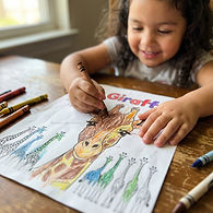 Animals Teach 1-10 - Young Girl Coloring Giraffe's number coloring page