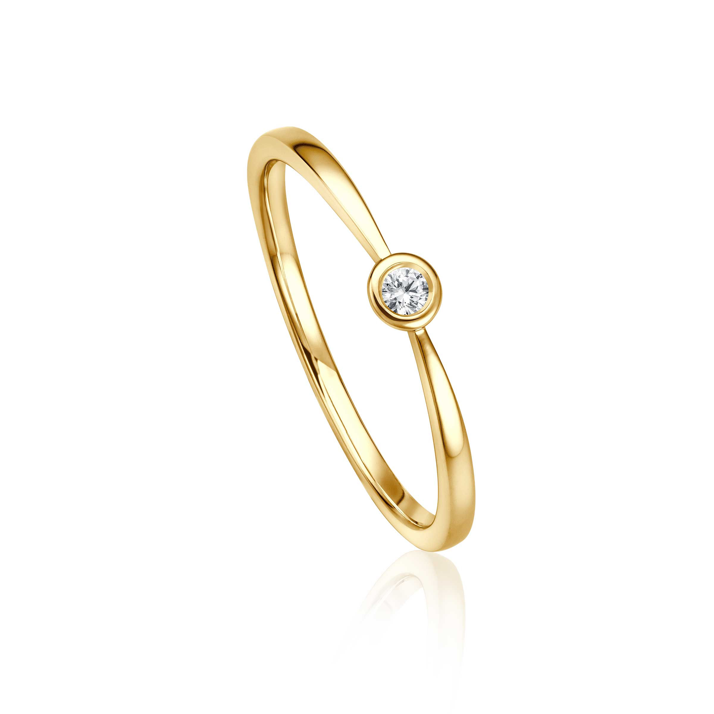 Gelbgoldring mit 0,04ct Brillant in Zargenfassung
