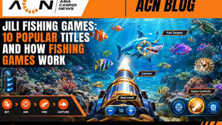 JILI fishing games interface showing a cannon aiming at fish targets underwater