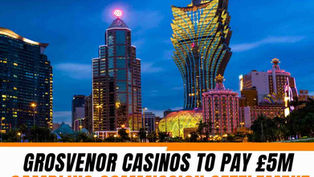 Panoramic night view of illuminated Macau casino architecture representing regulatory enforcement and financial penalties.