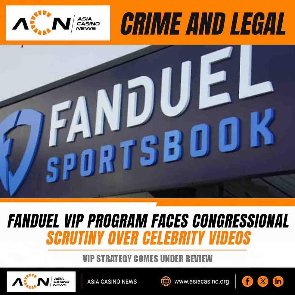 Exterior signage of a FanDuel Sportsbook facility, representing regulatory and congressional oversight discussions regarding sports betting VIP strategies and celebrity video incentives.