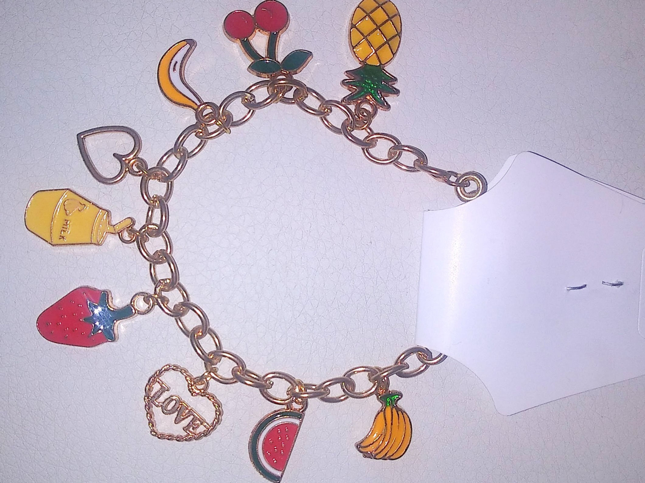 Gold chain Yellow, red, and white fruit themed bracelet